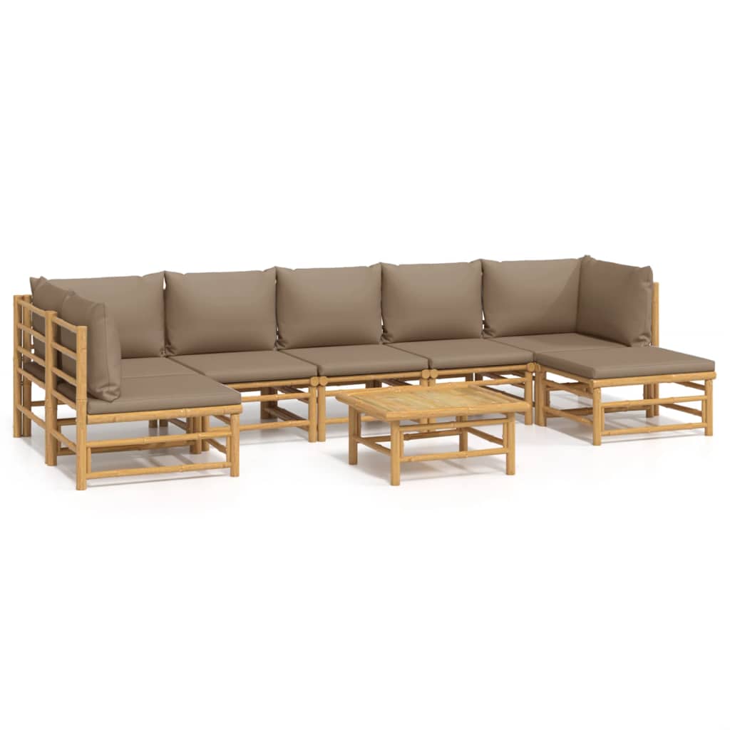 8-delige Loungeset met kussens bamboe taupe Tuinsets | Creëer jouw Trendy Thuis | Gratis bezorgd & Retour | Trendy.nl