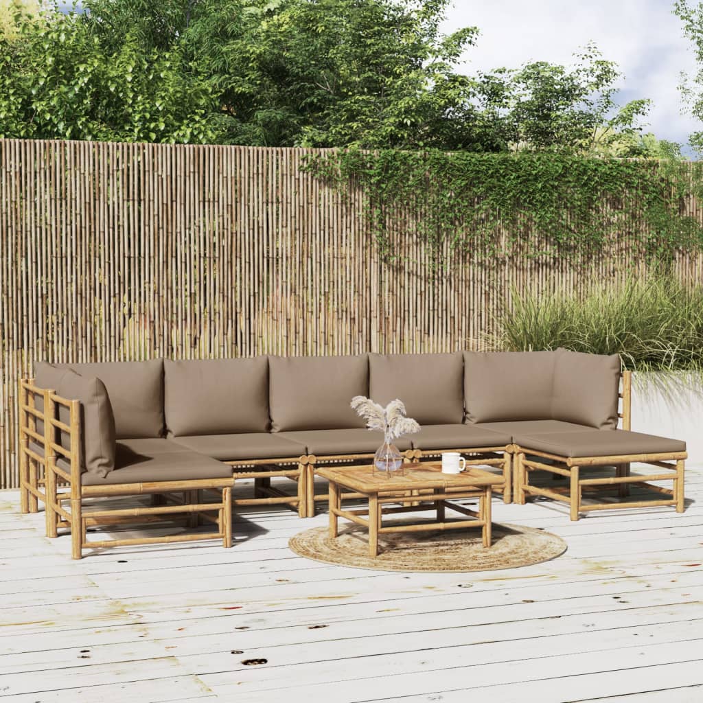 8-delige Loungeset met kussens bamboe taupe Tuinsets | Creëer jouw Trendy Thuis | Gratis bezorgd & Retour | Trendy.nl