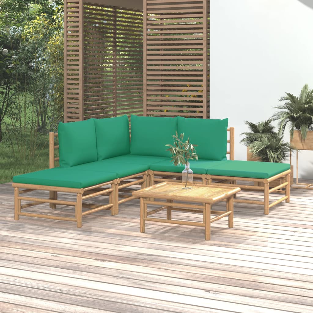 6-delige Loungeset met kussens bamboe groen Tuinsets | Creëer jouw Trendy Thuis | Gratis bezorgd & Retour | Trendy.nl