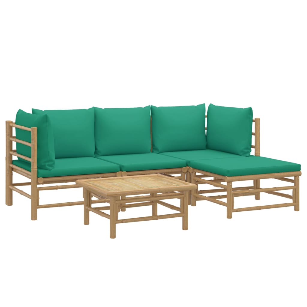 5-delige Loungeset met kussens bamboe groen Tuinsets | Creëer jouw Trendy Thuis | Gratis bezorgd & Retour | Trendy.nl