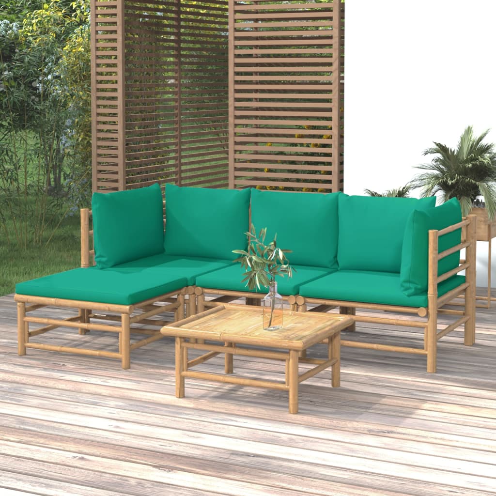 5-delige Loungeset met kussens bamboe groen Tuinsets | Creëer jouw Trendy Thuis | Gratis bezorgd & Retour | Trendy.nl