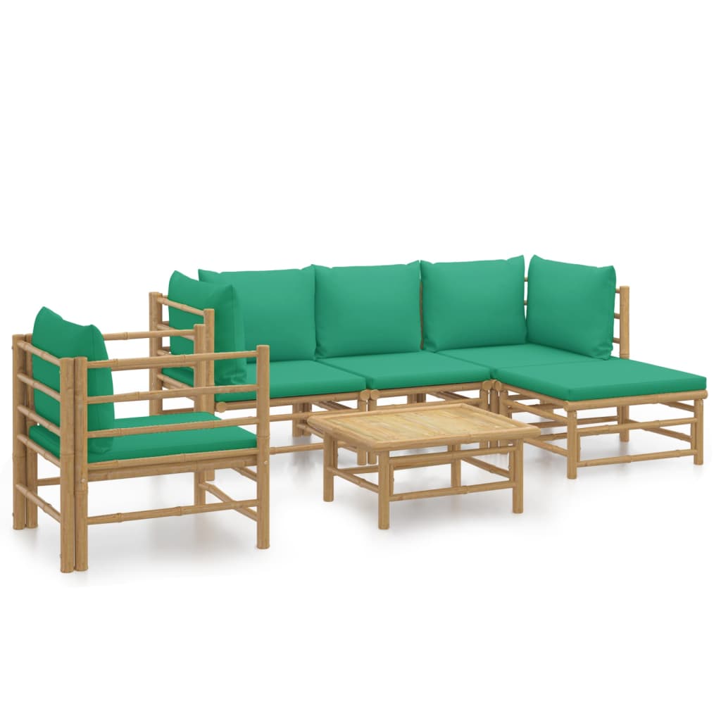 6-delige Loungeset met kussens bamboe groen Tuinsets | Creëer jouw Trendy Thuis | Gratis bezorgd & Retour | Trendy.nl