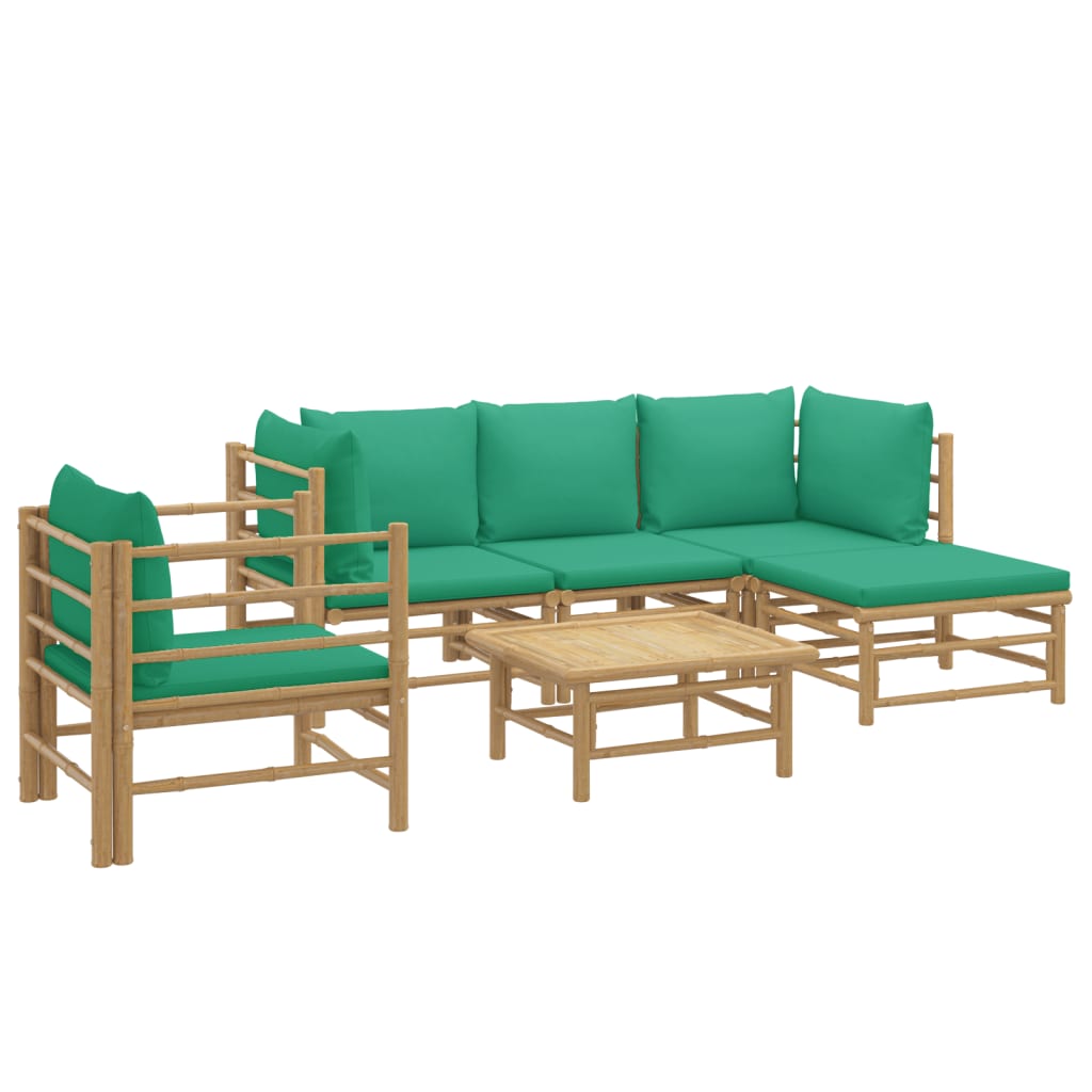 6-delige Loungeset met kussens bamboe groen Tuinsets | Creëer jouw Trendy Thuis | Gratis bezorgd & Retour | Trendy.nl