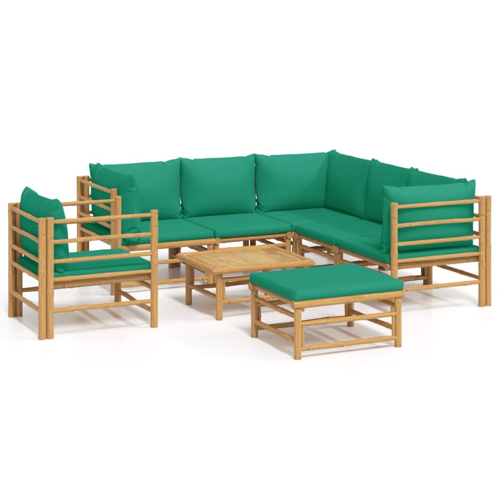 8-delige Loungeset met kussens bamboe groen Tuinsets | Creëer jouw Trendy Thuis | Gratis bezorgd & Retour | Trendy.nl