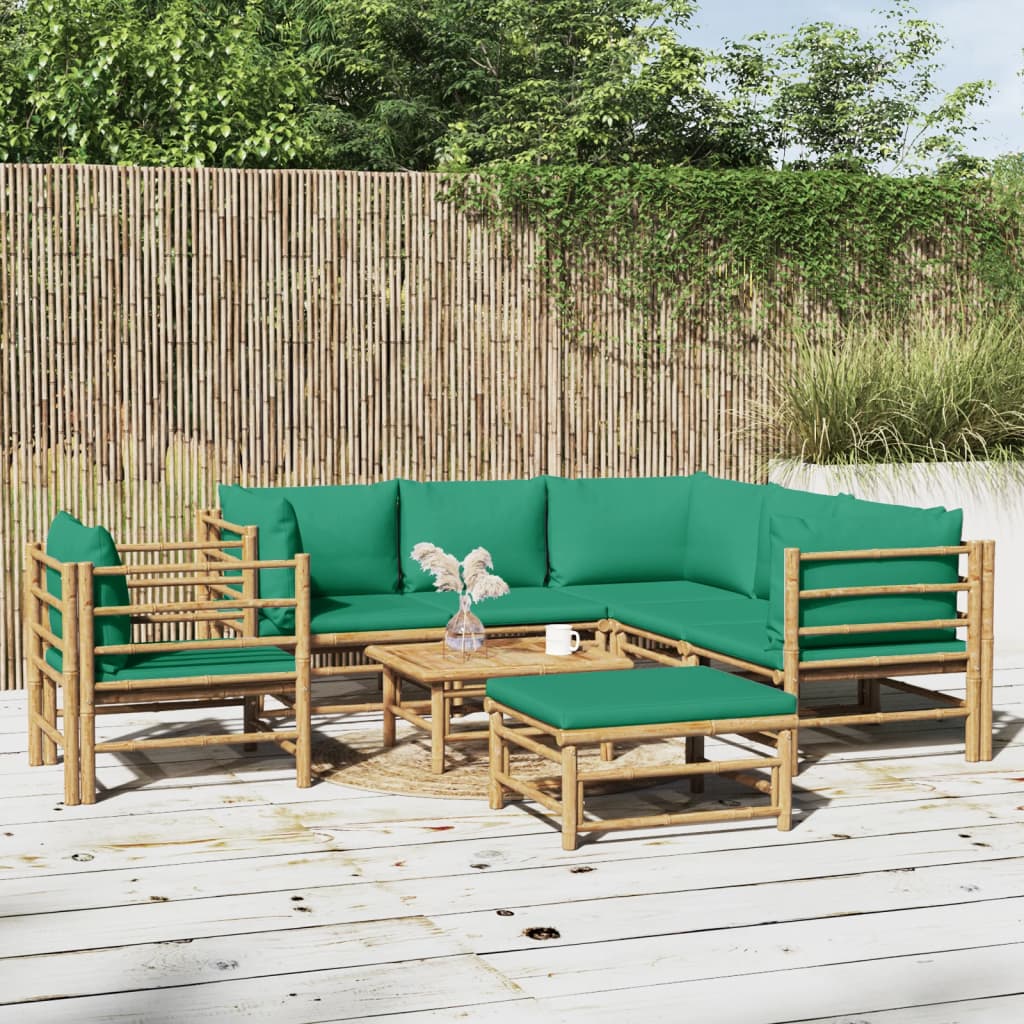 8-delige Loungeset met kussens bamboe groen Tuinsets | Creëer jouw Trendy Thuis | Gratis bezorgd & Retour | Trendy.nl