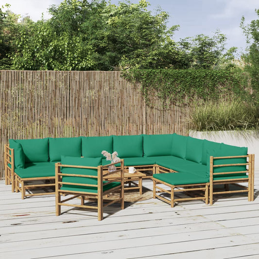 12-delige Loungeset met kussens bamboe groen Tuinsets | Creëer jouw Trendy Thuis | Gratis bezorgd & Retour | Trendy.nl