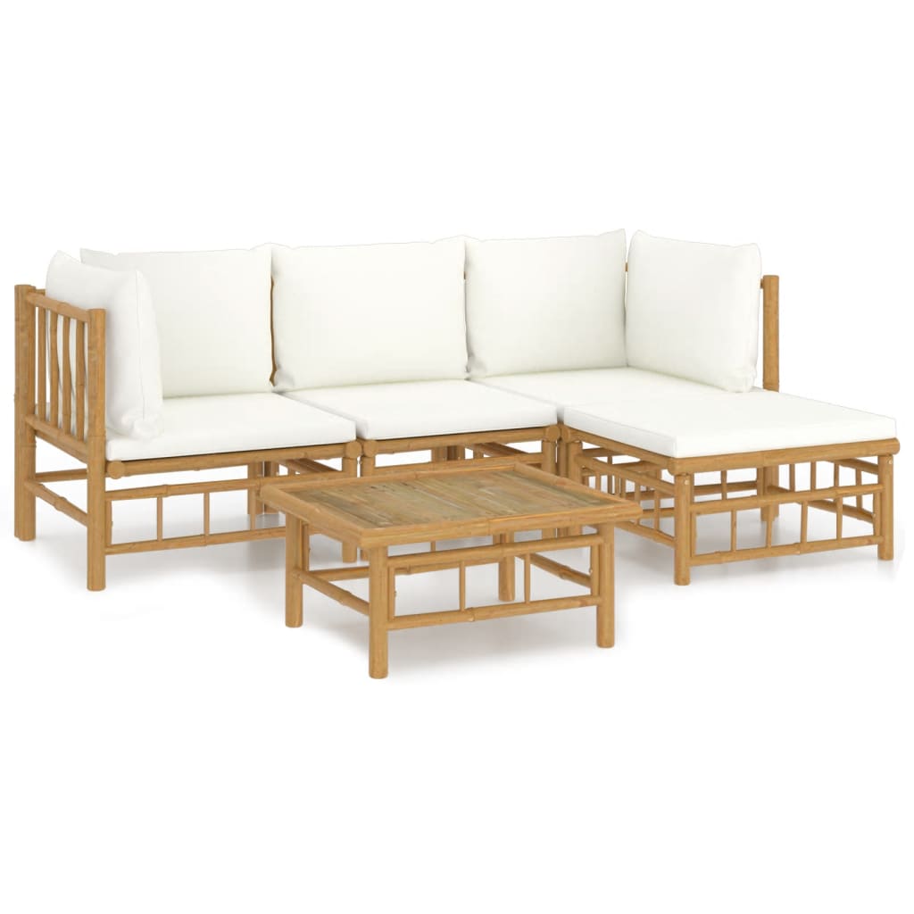 5-delige Loungeset met kussens bamboe crèmewit Tuinsets | Creëer jouw Trendy Thuis | Gratis bezorgd & Retour | Trendy.nl