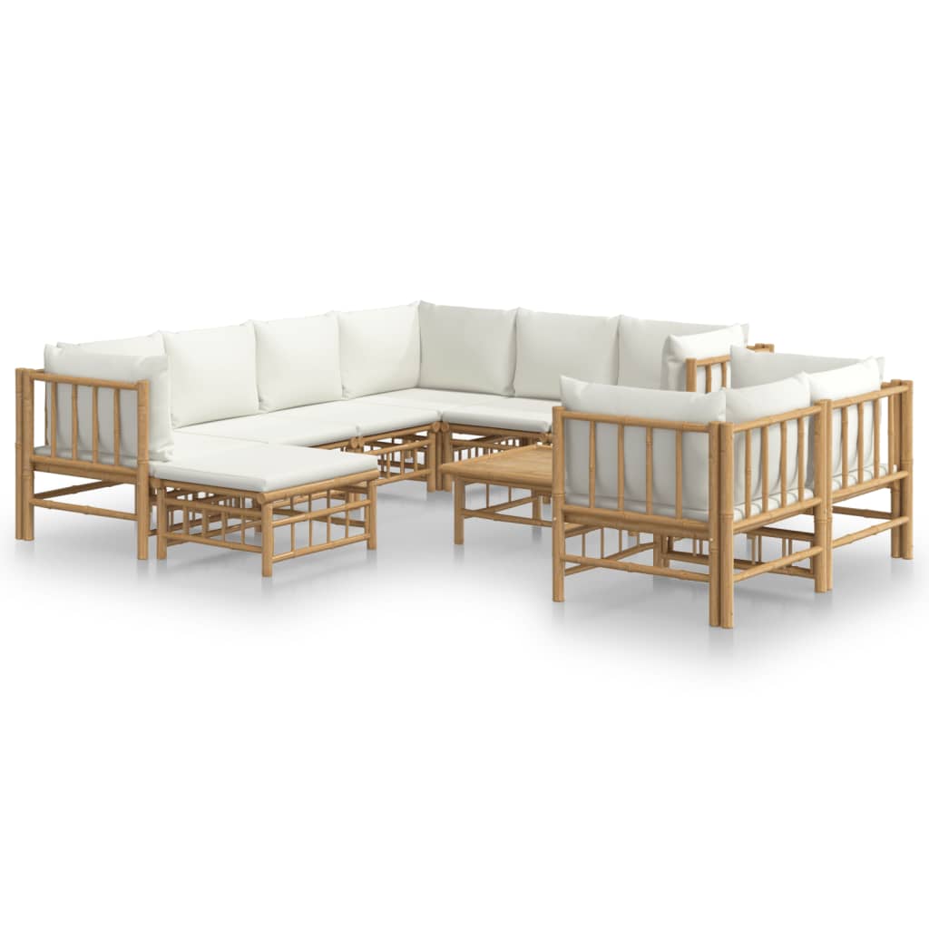 10-delige Loungeset met kussens bamboe crèmewit Tuinsets | Creëer jouw Trendy Thuis | Gratis bezorgd & Retour | Trendy.nl