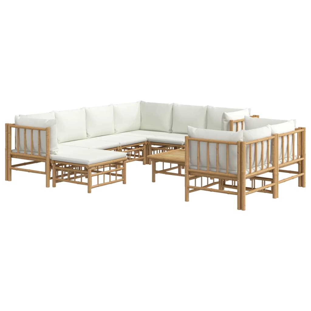 10-delige Loungeset met kussens bamboe crèmewit Tuinsets | Creëer jouw Trendy Thuis | Gratis bezorgd & Retour | Trendy.nl