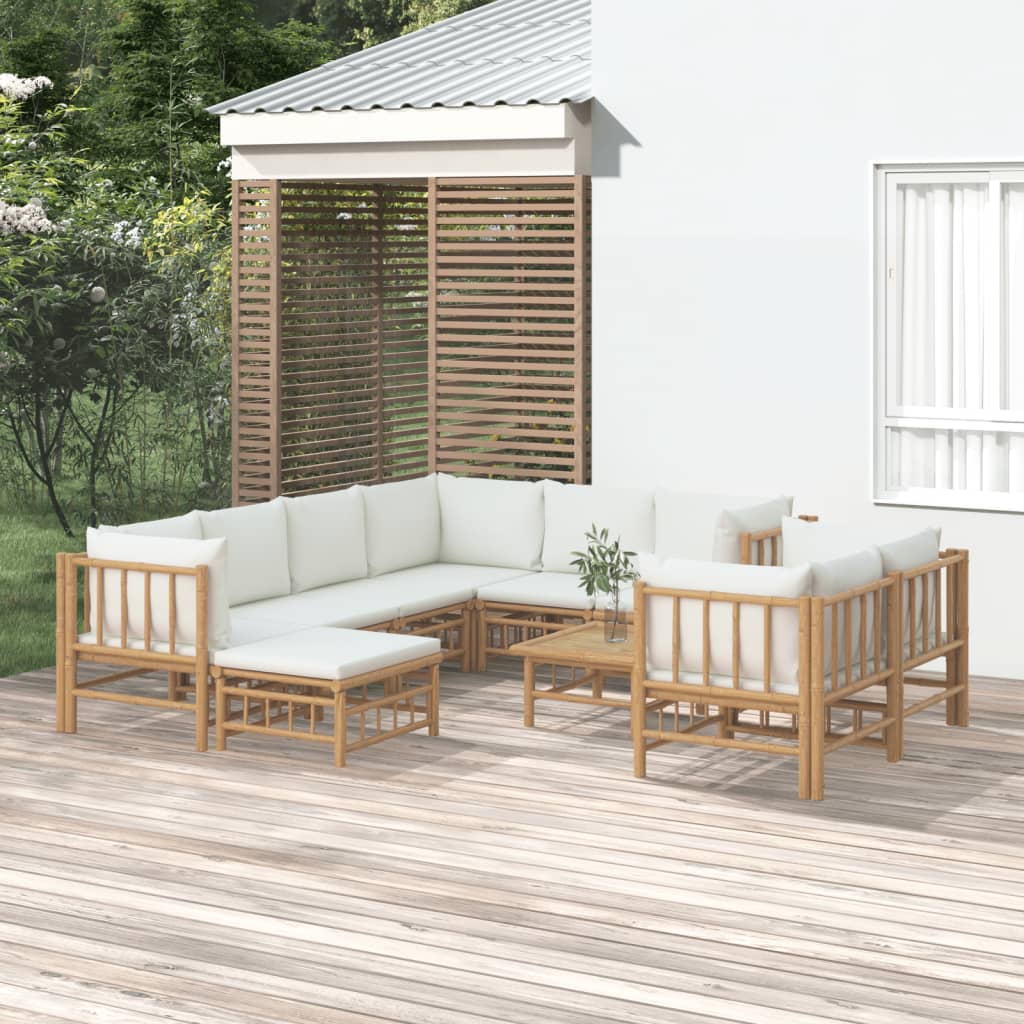 10-delige Loungeset met kussens bamboe crèmewit Tuinsets | Creëer jouw Trendy Thuis | Gratis bezorgd & Retour | Trendy.nl