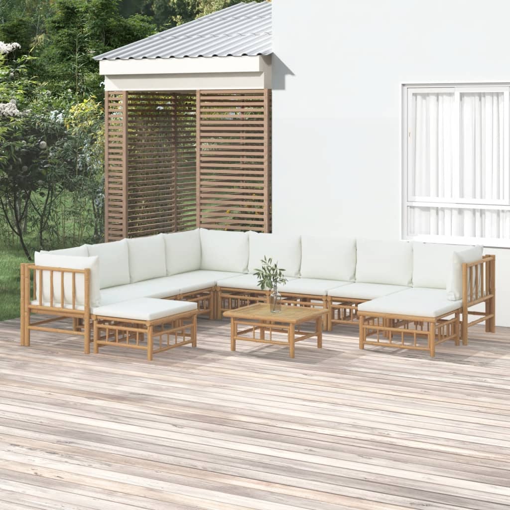 11-delige Loungeset met kussens bamboe crèmewit Tuinsets | Creëer jouw Trendy Thuis | Gratis bezorgd & Retour | Trendy.nl