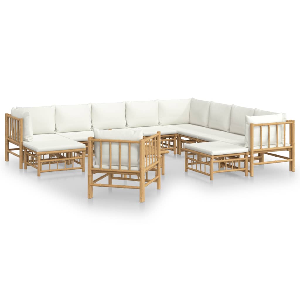 12-delige Loungeset met kussens bamboe crèmewit Tuinsets | Creëer jouw Trendy Thuis | Gratis bezorgd & Retour | Trendy.nl