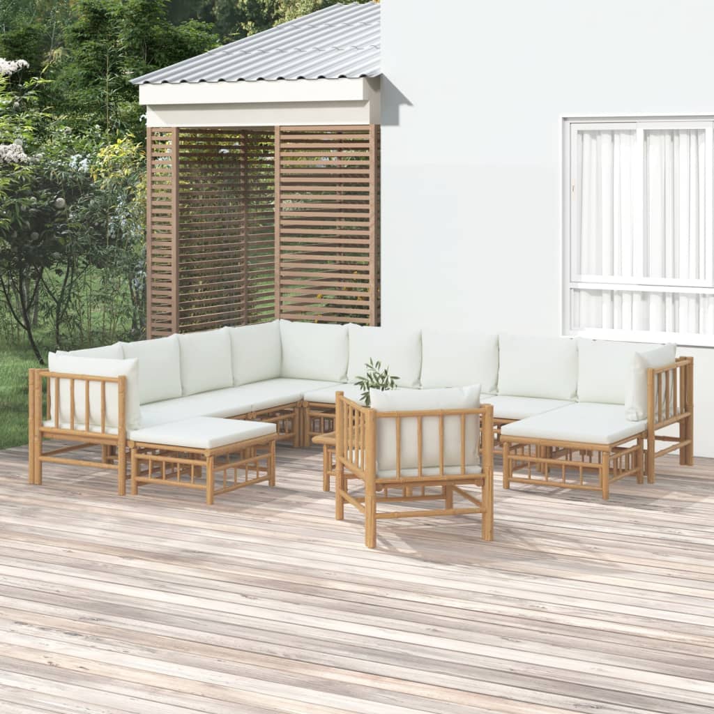 12-delige Loungeset met kussens bamboe crèmewit Tuinsets | Creëer jouw Trendy Thuis | Gratis bezorgd & Retour | Trendy.nl