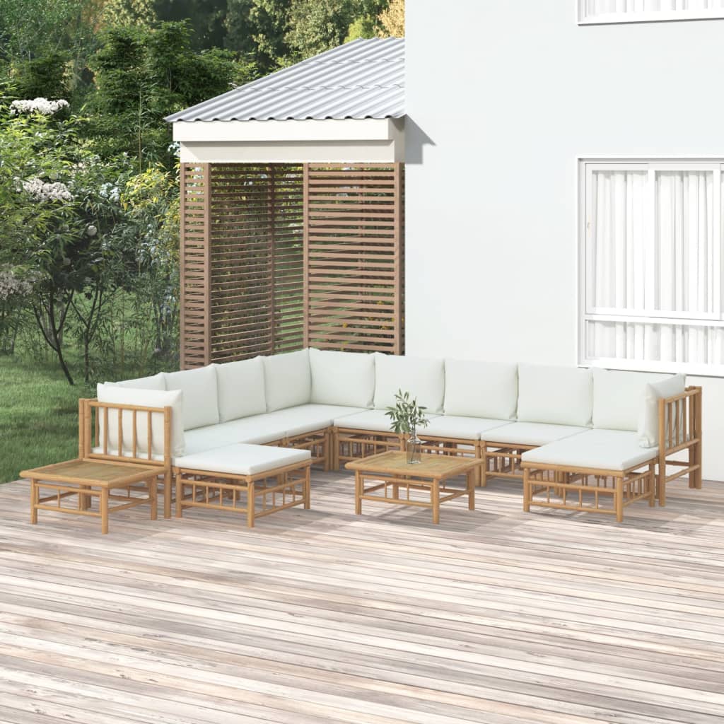 12-delige Loungeset met kussens bamboe crèmewit Tuinsets | Creëer jouw Trendy Thuis | Gratis bezorgd & Retour | Trendy.nl