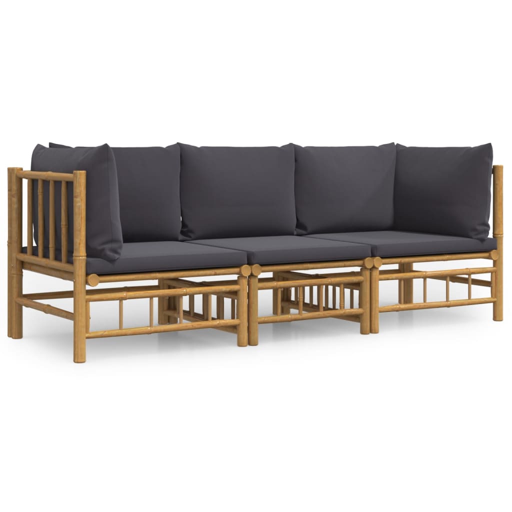 3-delige Loungeset met kussens bamboe donkergrijs Tuinsets | Creëer jouw Trendy Thuis | Gratis bezorgd & Retour | Trendy.nl