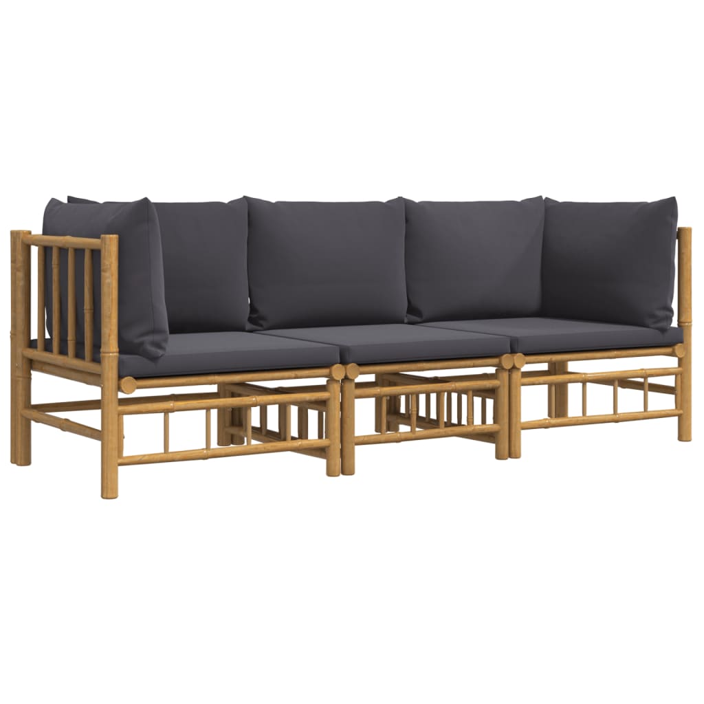 3-delige Loungeset met kussens bamboe donkergrijs Tuinsets | Creëer jouw Trendy Thuis | Gratis bezorgd & Retour | Trendy.nl