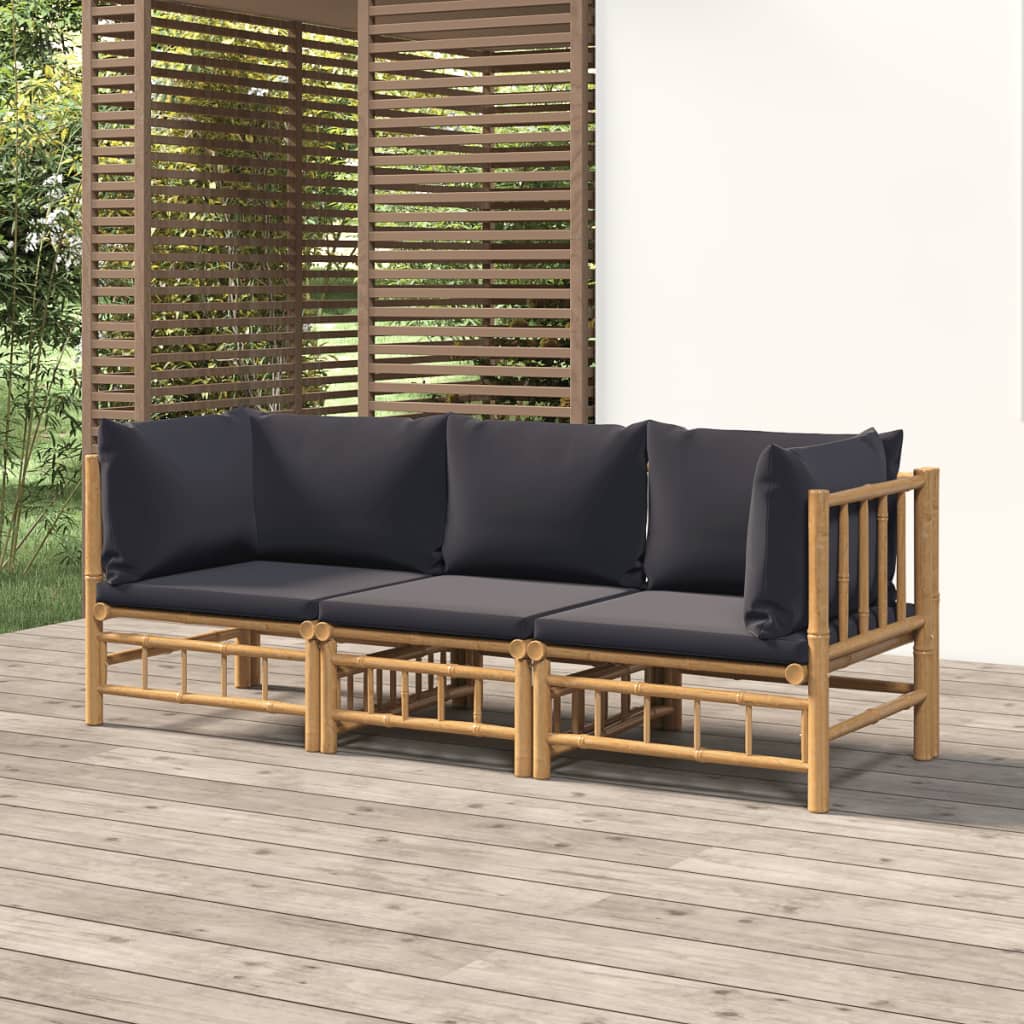 3-delige Loungeset met kussens bamboe donkergrijs Tuinsets | Creëer jouw Trendy Thuis | Gratis bezorgd & Retour | Trendy.nl