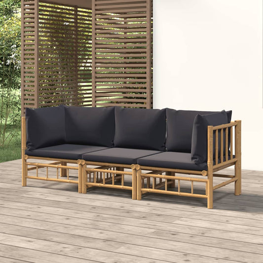 3-delige Loungeset met kussens bamboe donkergrijs Tuinsets | Creëer jouw Trendy Thuis | Gratis bezorgd & Retour | Trendy.nl