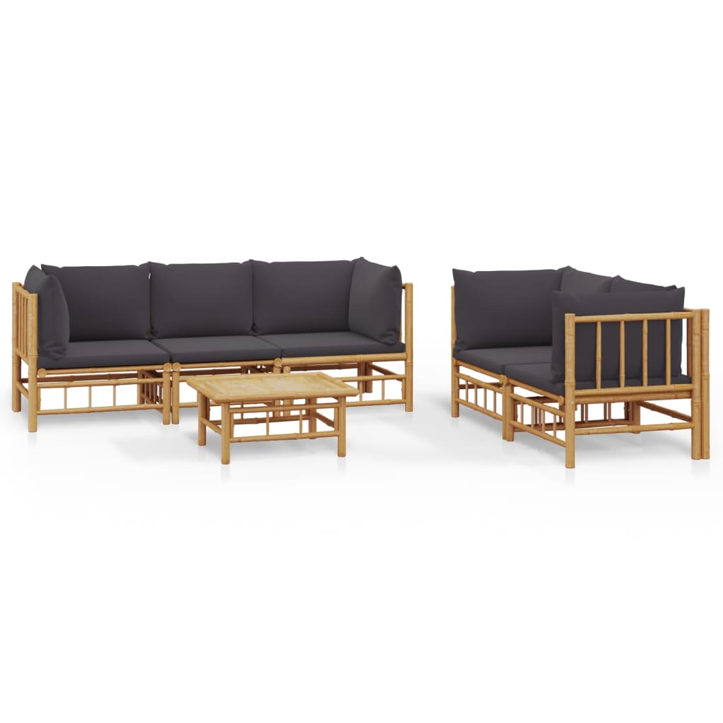 6-delige Loungeset met kussens bamboe donkergrijs Tuinsets | Creëer jouw Trendy Thuis | Gratis bezorgd & Retour | Trendy.nl