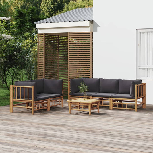 6-delige Loungeset met kussens bamboe donkergrijs Tuinsets | Creëer jouw Trendy Thuis | Gratis bezorgd & Retour | Trendy.nl