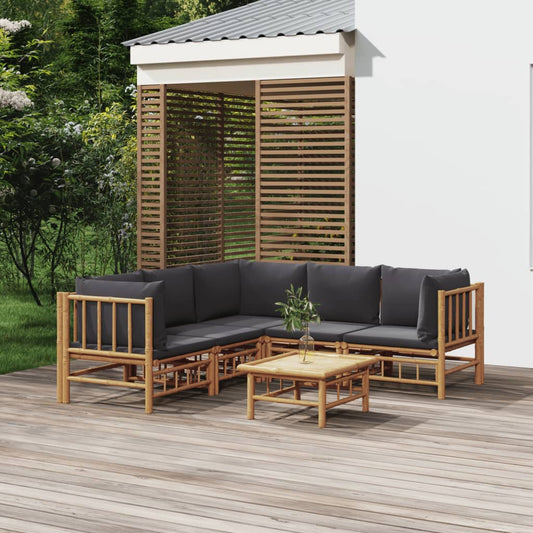 6-delige Loungeset met kussens bamboe donkergrijs Tuinsets | Creëer jouw Trendy Thuis | Gratis bezorgd & Retour | Trendy.nl