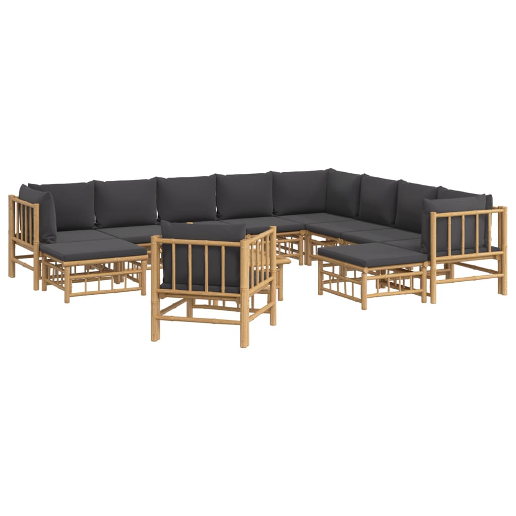 12-delige Loungeset met kussens bamboe donkergrijs Tuinsets | Creëer jouw Trendy Thuis | Gratis bezorgd & Retour | Trendy.nl