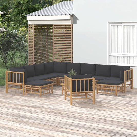 12-delige Loungeset met kussens bamboe donkergrijs Tuinsets | Creëer jouw Trendy Thuis | Gratis bezorgd & Retour | Trendy.nl