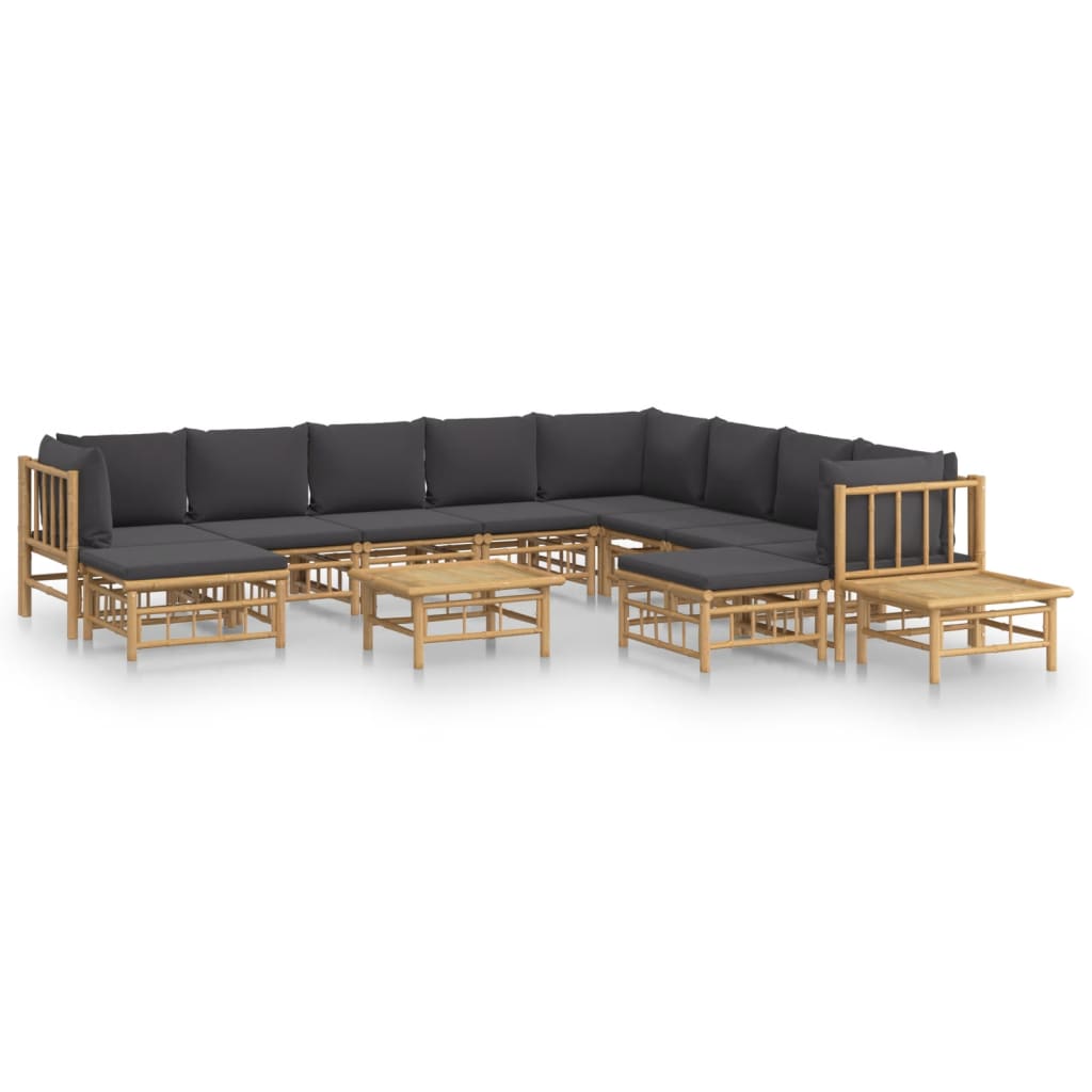 12-delige Loungeset met kussens bamboe donkergrijs Tuinsets | Creëer jouw Trendy Thuis | Gratis bezorgd & Retour | Trendy.nl