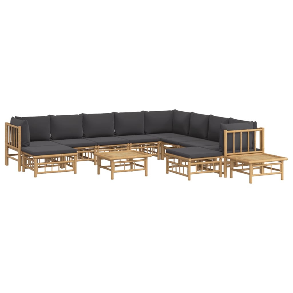 12-delige Loungeset met kussens bamboe donkergrijs Tuinsets | Creëer jouw Trendy Thuis | Gratis bezorgd & Retour | Trendy.nl