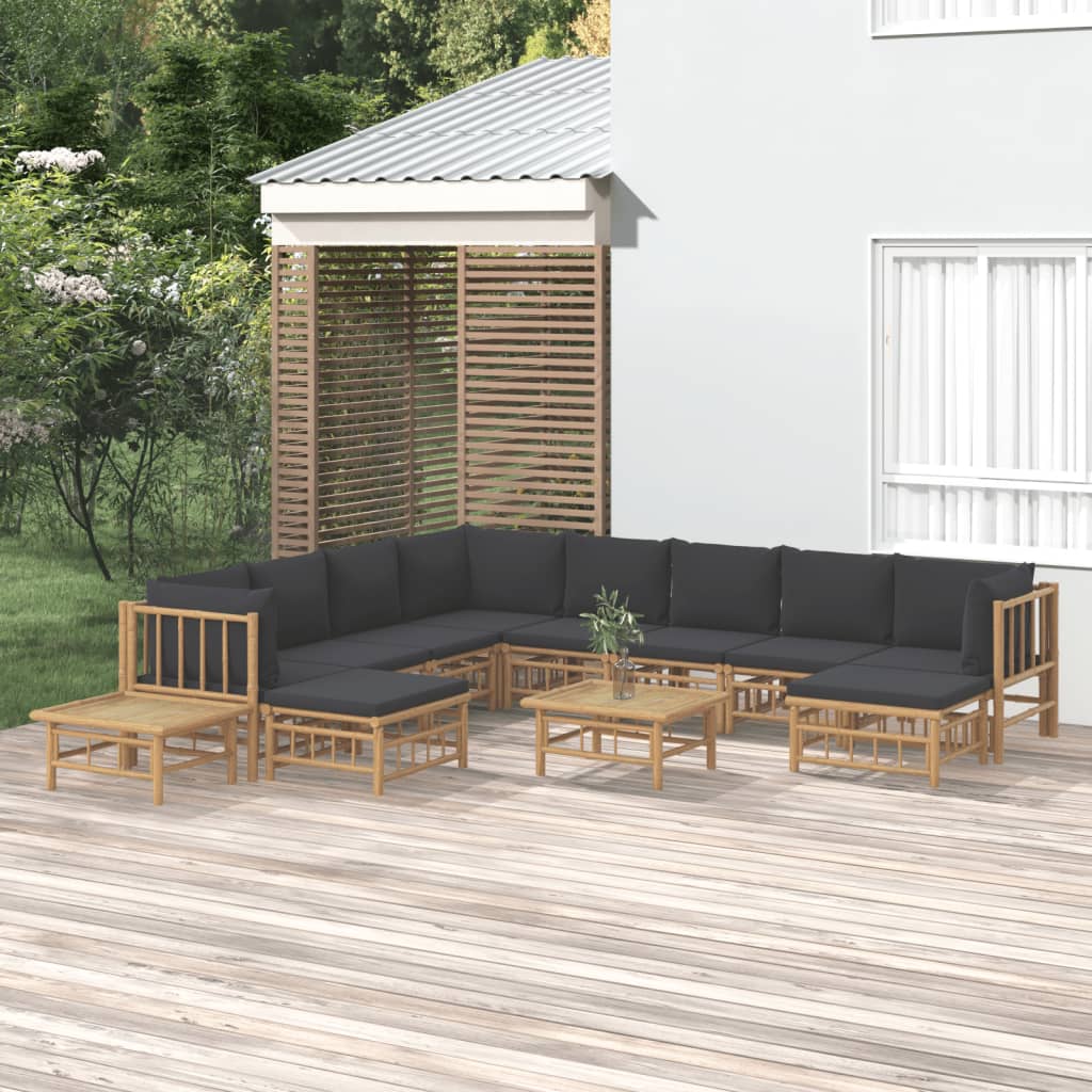 12-delige Loungeset met kussens bamboe donkergrijs Tuinsets | Creëer jouw Trendy Thuis | Gratis bezorgd & Retour | Trendy.nl