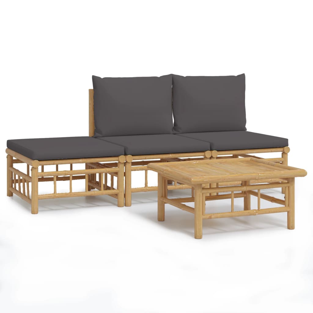 4-delige Loungeset met kussens bamboe donkergrijs Tuinsets | Creëer jouw Trendy Thuis | Gratis bezorgd & Retour | Trendy.nl