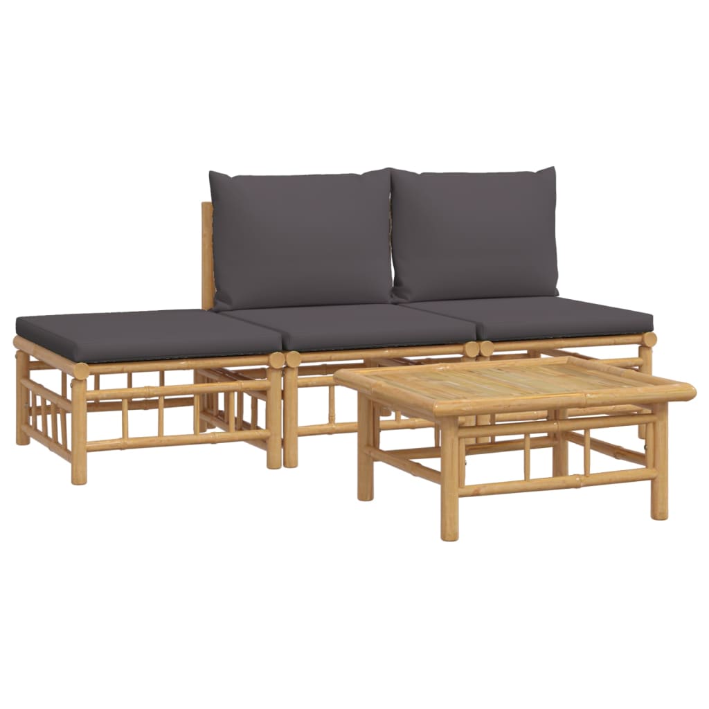 4-delige Loungeset met kussens bamboe donkergrijs Tuinsets | Creëer jouw Trendy Thuis | Gratis bezorgd & Retour | Trendy.nl