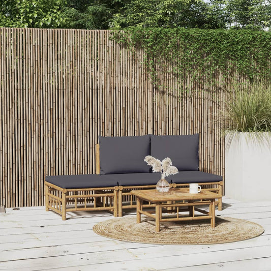 4-delige Loungeset met kussens bamboe donkergrijs Tuinsets | Creëer jouw Trendy Thuis | Gratis bezorgd & Retour | Trendy.nl