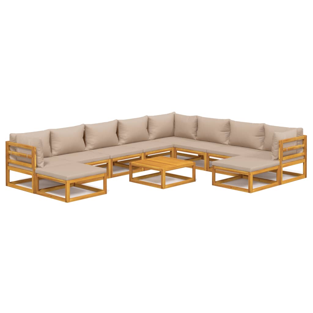 11-delige Loungeset met kussens massief hout taupe Tuinsets | Creëer jouw Trendy Thuis | Gratis bezorgd & Retour | Trendy.nl