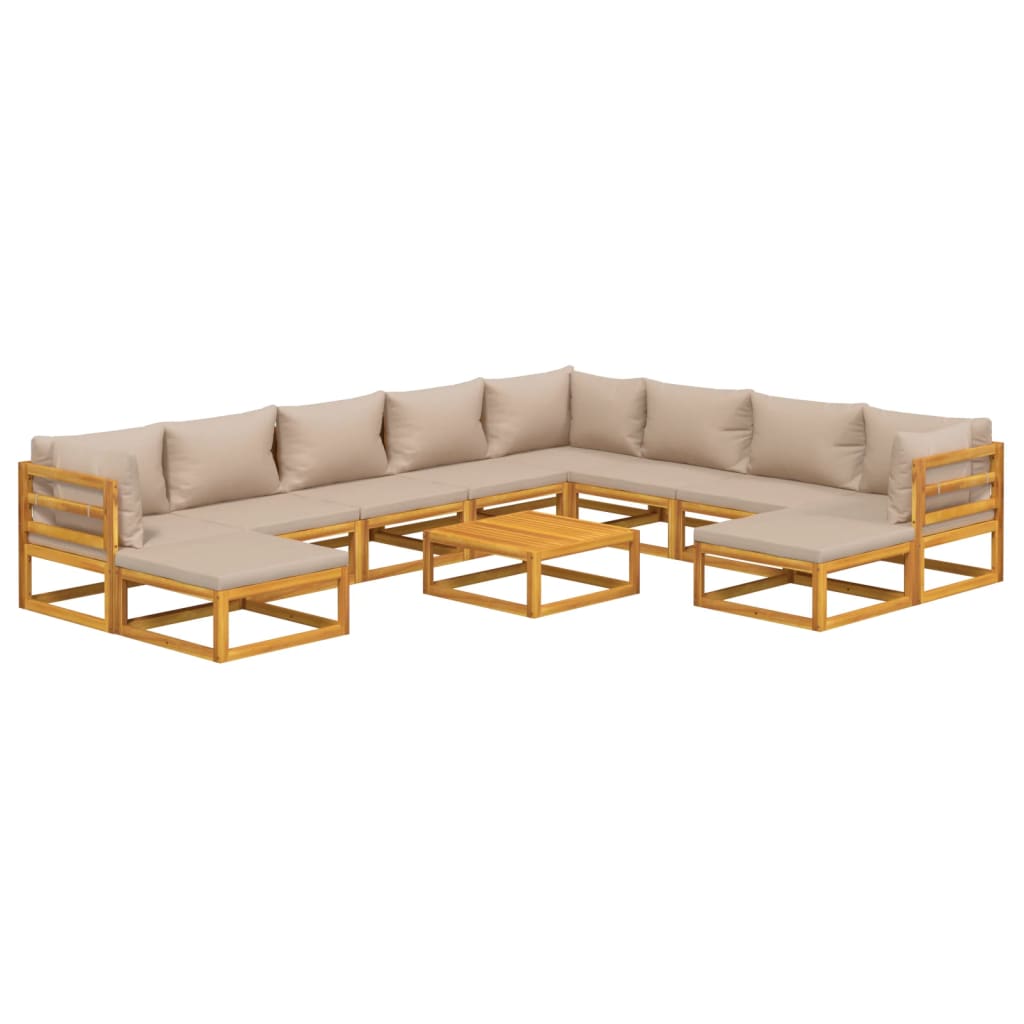 11-delige Loungeset met kussens massief hout taupe Tuinsets | Creëer jouw Trendy Thuis | Gratis bezorgd & Retour | Trendy.nl