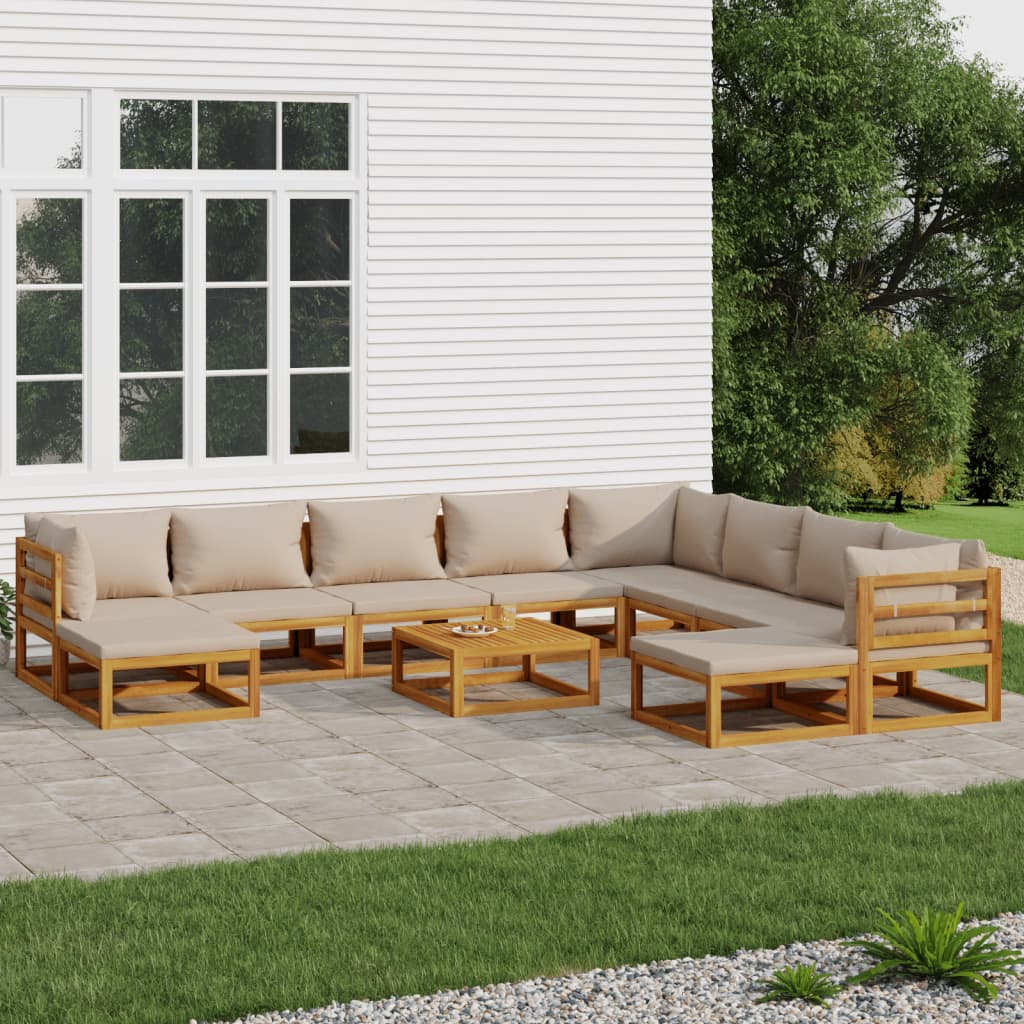 11-delige Loungeset met kussens massief hout taupe Tuinsets | Creëer jouw Trendy Thuis | Gratis bezorgd & Retour | Trendy.nl