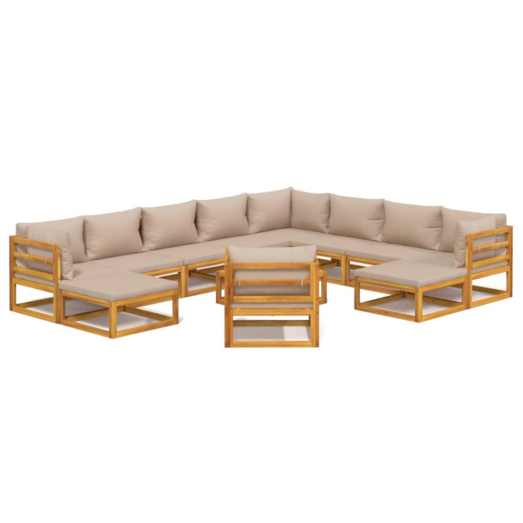 12-delige Loungeset met kussens massief hout taupe Tuinsets | Creëer jouw Trendy Thuis | Gratis bezorgd & Retour | Trendy.nl