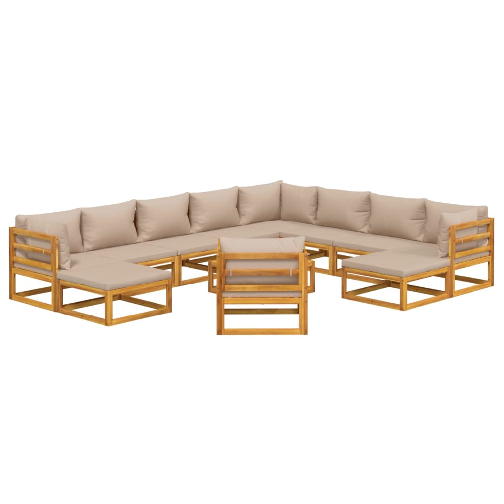 12-delige Loungeset met kussens massief hout taupe Tuinsets | Creëer jouw Trendy Thuis | Gratis bezorgd & Retour | Trendy.nl