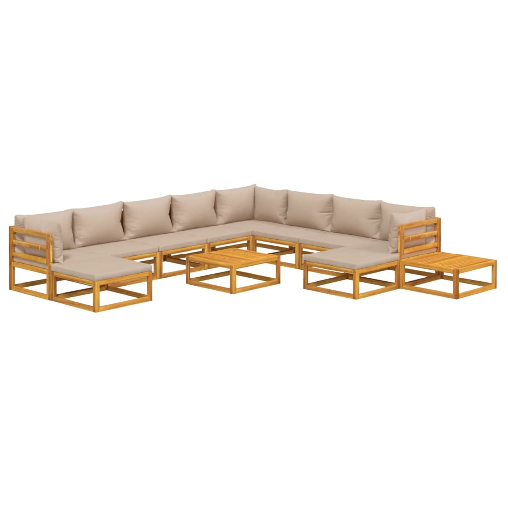 12-delige Loungeset met kussens massief hout taupe Tuinsets | Creëer jouw Trendy Thuis | Gratis bezorgd & Retour | Trendy.nl