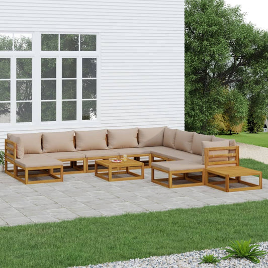 12-delige Loungeset met kussens massief hout taupe Tuinsets | Creëer jouw Trendy Thuis | Gratis bezorgd & Retour | Trendy.nl