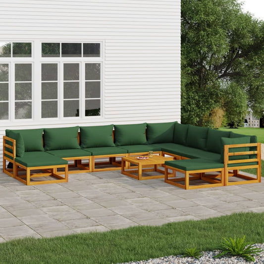 11-delige Loungeset met groene kussens massief hout Tuinsets | Creëer jouw Trendy Thuis | Gratis bezorgd & Retour | Trendy.nl