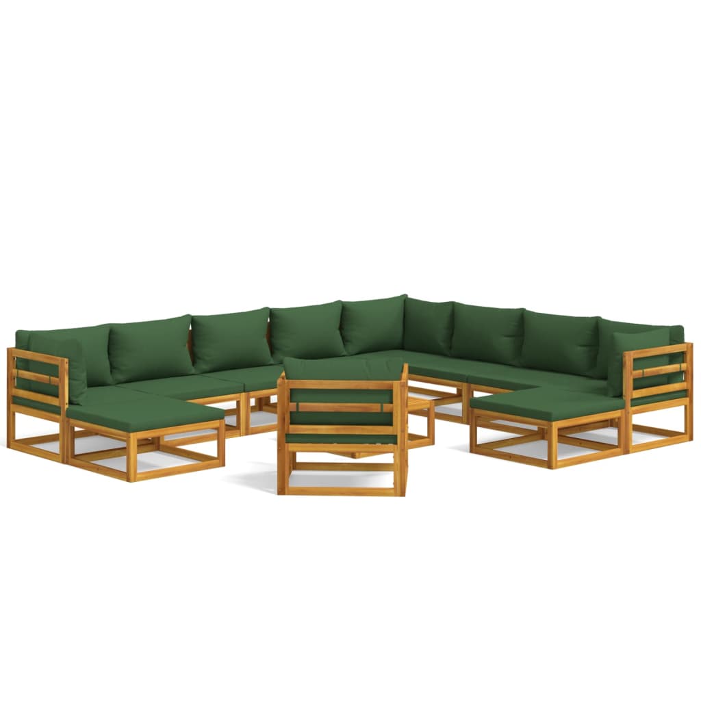 12-delige Loungeset met groene kussens massief hout Tuinsets | Creëer jouw Trendy Thuis | Gratis bezorgd & Retour | Trendy.nl