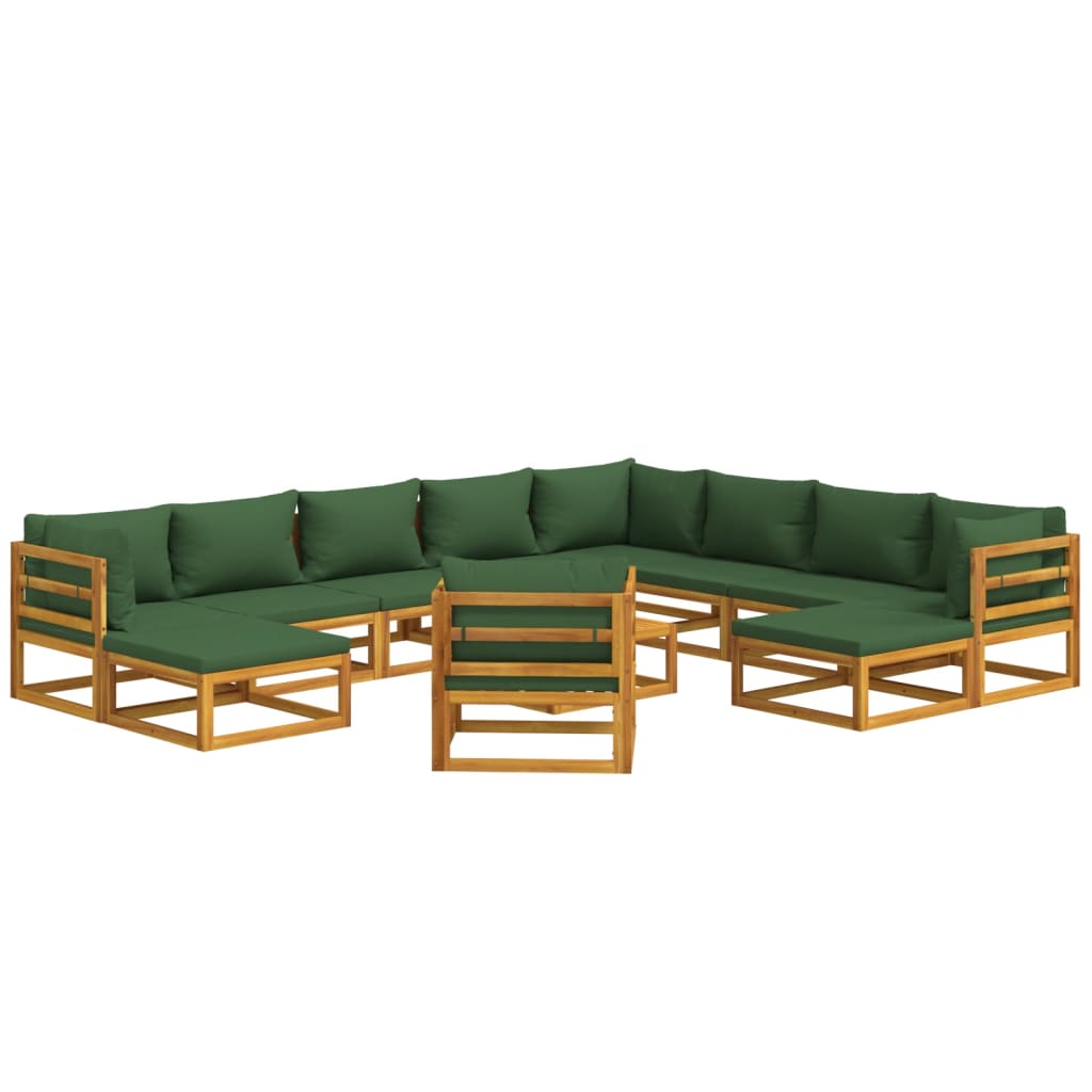 12-delige Loungeset met groene kussens massief hout Tuinsets | Creëer jouw Trendy Thuis | Gratis bezorgd & Retour | Trendy.nl