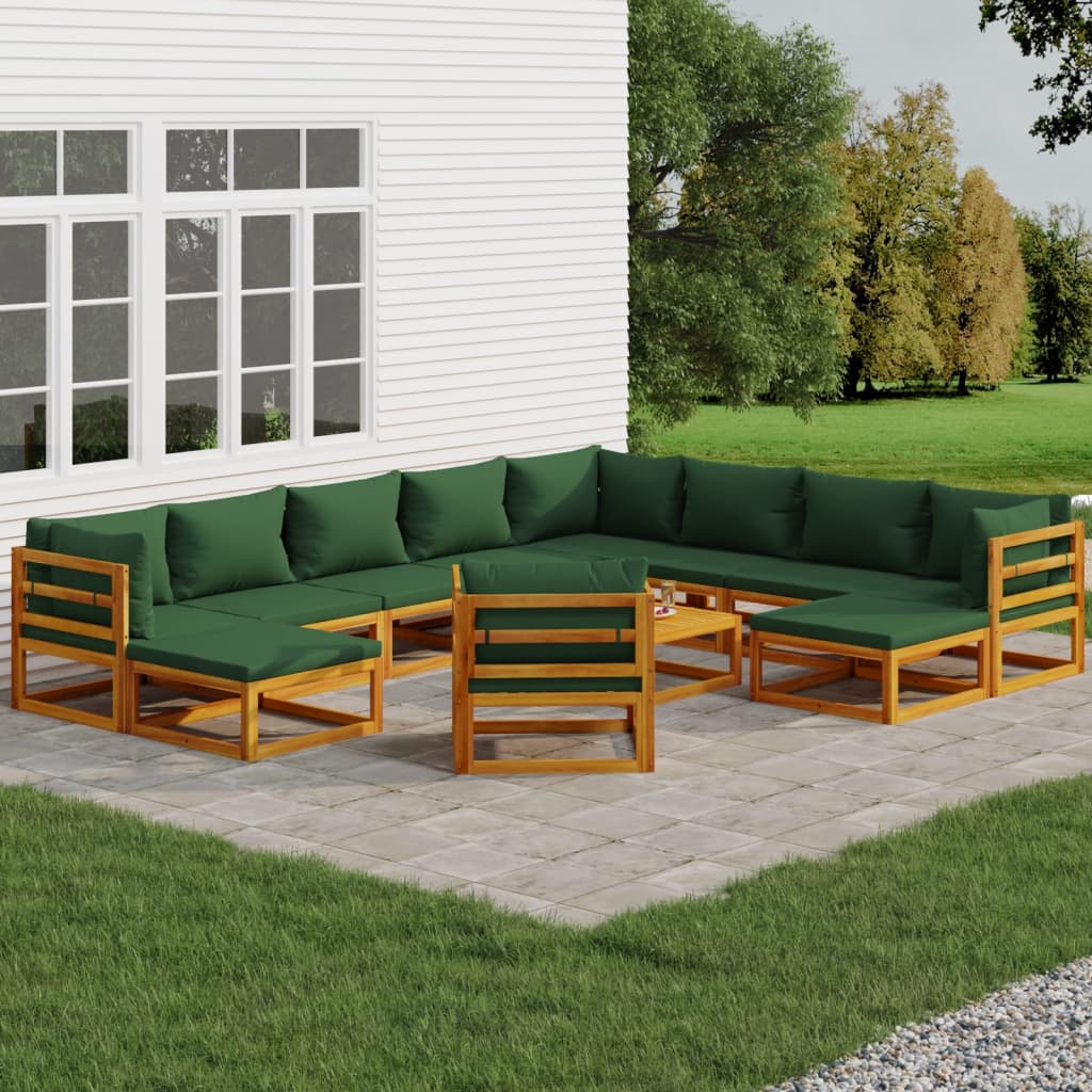 12-delige Loungeset met groene kussens massief hout Tuinsets | Creëer jouw Trendy Thuis | Gratis bezorgd & Retour | Trendy.nl