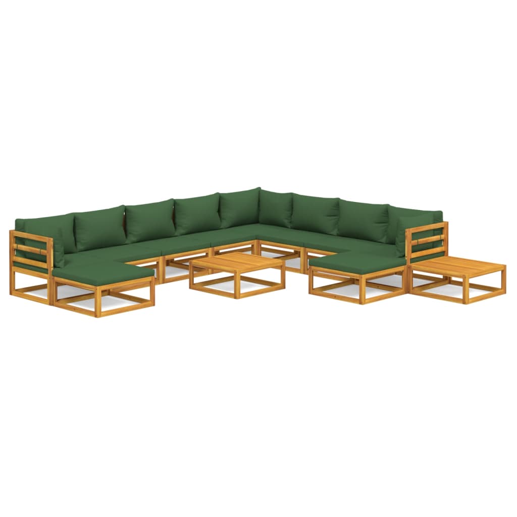 12-delige Loungeset met groene kussens massief hout Tuinsets | Creëer jouw Trendy Thuis | Gratis bezorgd & Retour | Trendy.nl