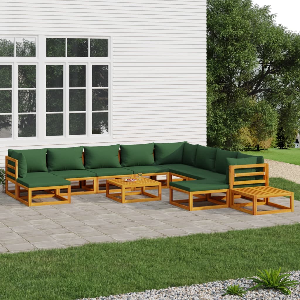 12-delige Loungeset met groene kussens massief hout Tuinsets | Creëer jouw Trendy Thuis | Gratis bezorgd & Retour | Trendy.nl