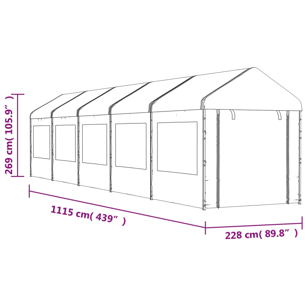 Prieel met dak 11,15x2,28x2,69 m polyetheen wit Partytenten & prieëlen | Creëer jouw Trendy Thuis | Gratis bezorgd & Retour | Trendy.nl