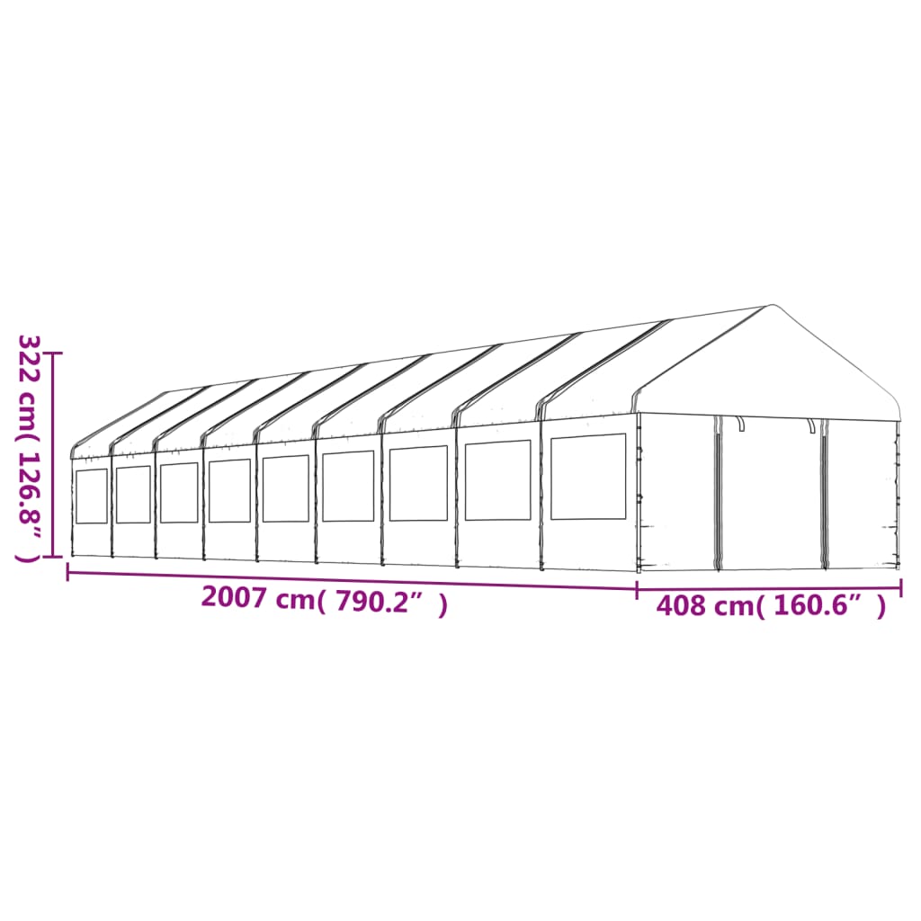 Prieel met dak 20,07x4,08x3,22 m polyetheen wit Partytenten & prieëlen | Creëer jouw Trendy Thuis | Gratis bezorgd & Retour | Trendy.nl