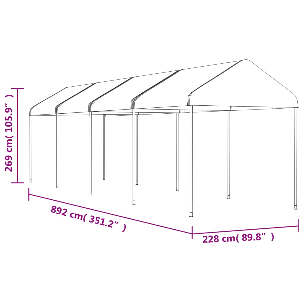 Prieel met dak 8,92x2,28x2,69 m polyetheen wit Partytenten & prieëlen | Creëer jouw Trendy Thuis | Gratis bezorgd & Retour | Trendy.nl