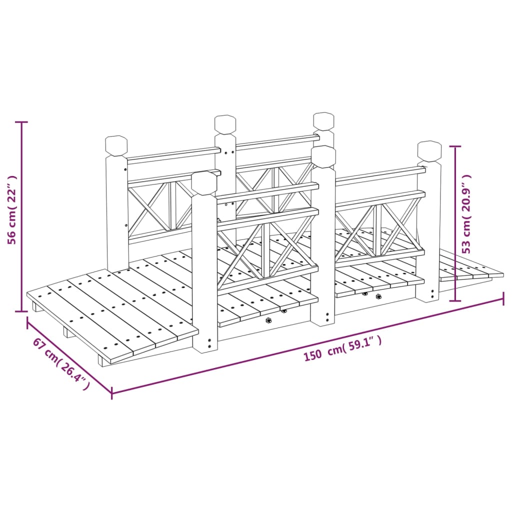 Tuinbrug met leuningen 150x67x56 cm massief vurenhout Tuinbruggen | Creëer jouw Trendy Thuis | Gratis bezorgd & Retour | Trendy.nl